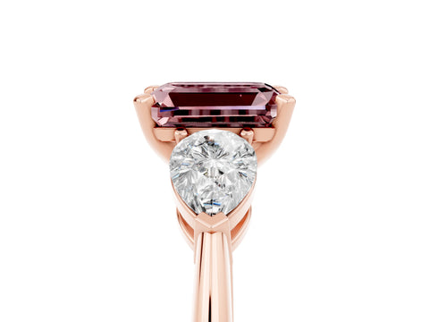 Rose gold Three-Stone Emerald Cut Morganite Ring with Pear Side Stones and Four-Prong Setting_5