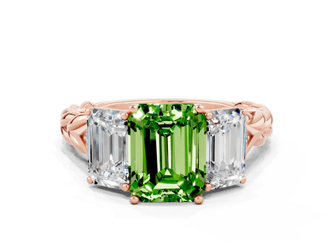 Rose gold Three-Stone Emerald Cut Peridot Braided Band Ring with Four-Prong Setting_36