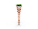 Rose gold Three-Stone Emerald Cut Peridot Braided Band Ring with Four-Prong Setting_38