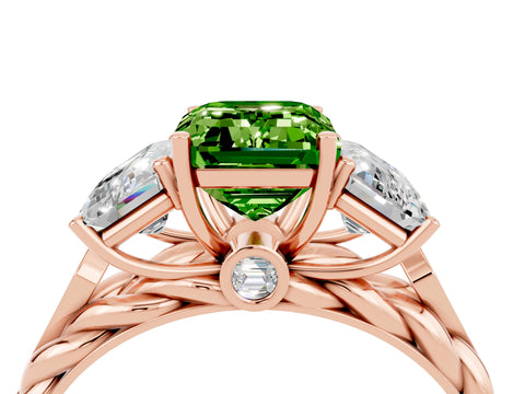 Rose gold Three-Stone Emerald Cut Peridot Braided Band Ring with Four-Prong Setting_40