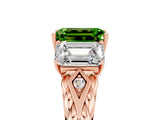 Rose gold Three-Stone Emerald Cut Peridot Braided Band Ring with Four-Prong Setting_41