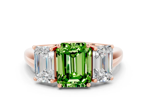 Rose gold Three-Stone Emerald Cut Peridot Engagement Ring with Prong Setting