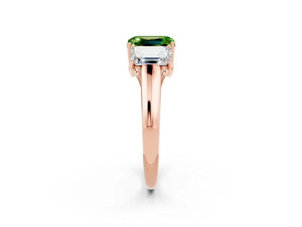 Rose gold Three-Stone Emerald Cut Peridot Engagement Ring with Prong Setting