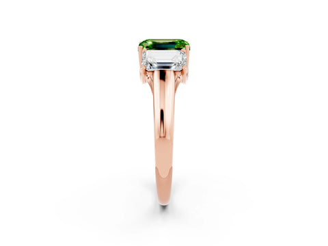 Rose gold Three-Stone Emerald Cut Peridot Engagement Ring with Prong Setting_2