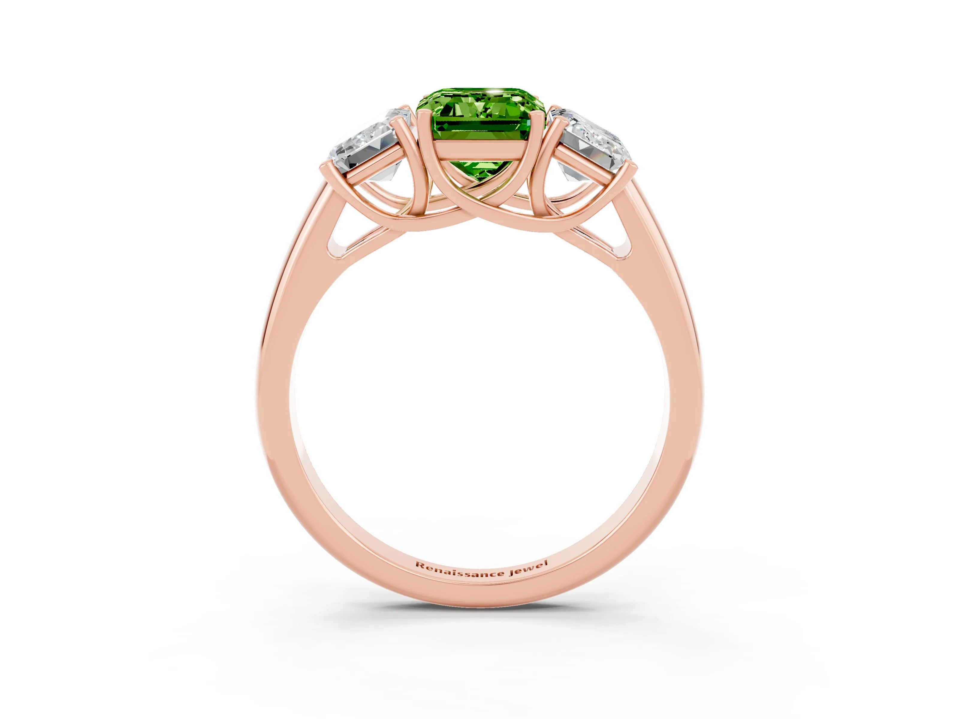 Rose gold Three-Stone Emerald Cut Peridot Engagement Ring with Prong Setting_3