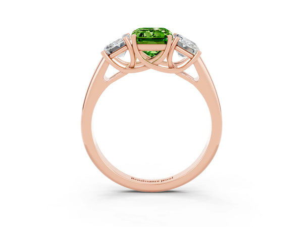 Rose gold Three-Stone Emerald Cut Peridot Engagement Ring with Prong Setting
