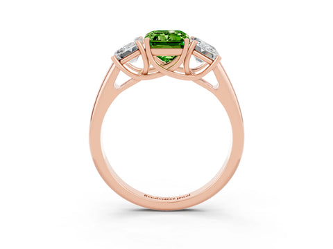 Rose gold Three-Stone Emerald Cut Peridot Engagement Ring with Prong Setting_3