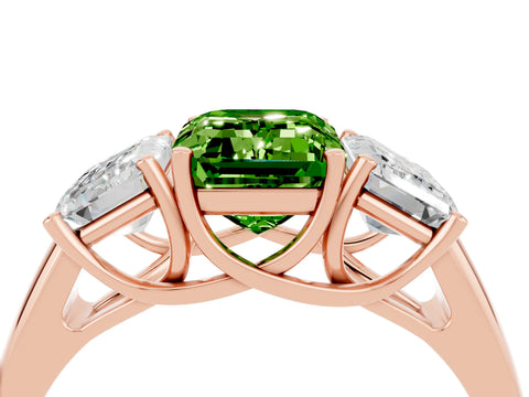 Rose gold Three-Stone Emerald Cut Peridot Engagement Ring with Prong Setting_4