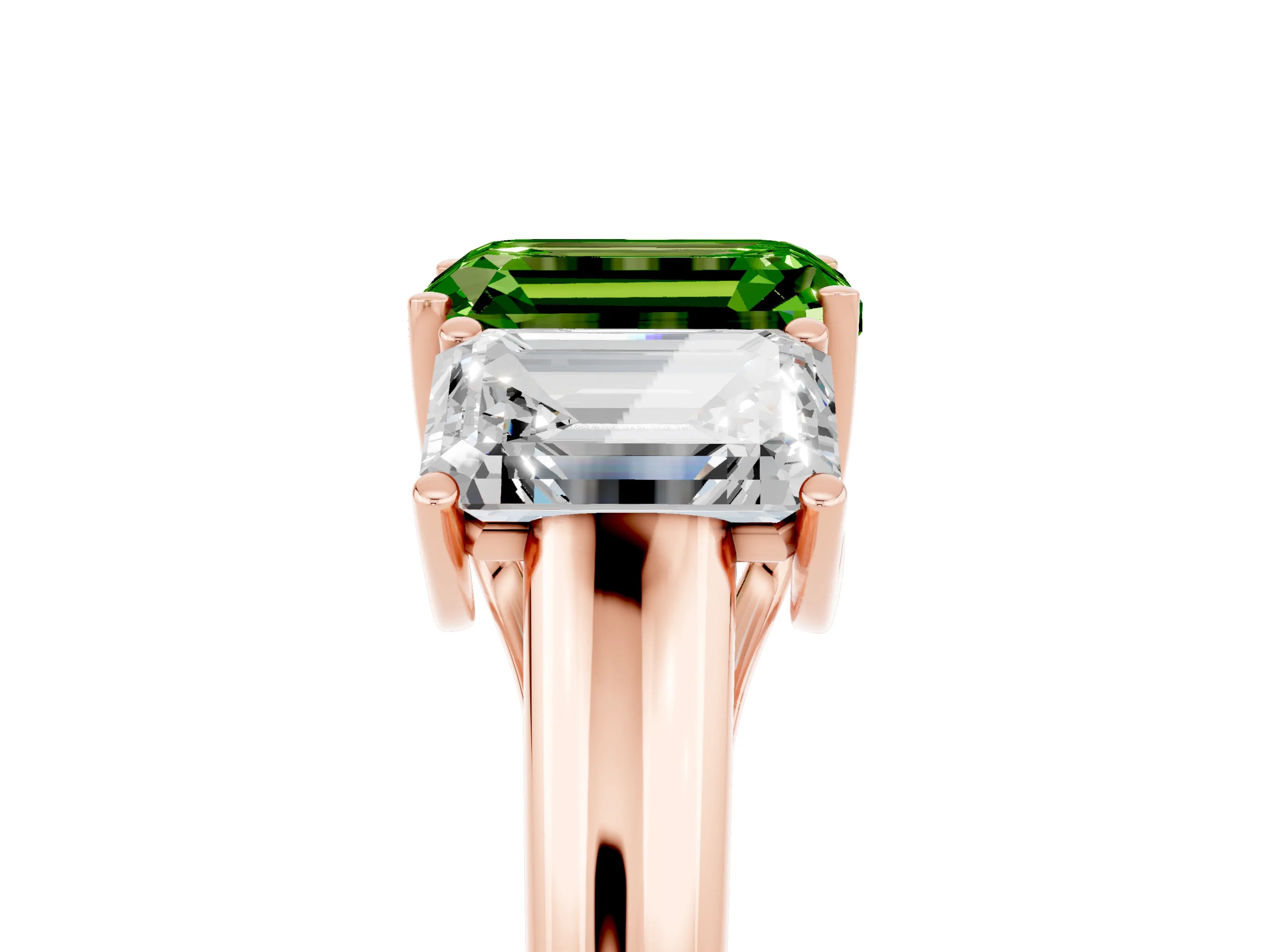 Rose gold Three-Stone Emerald Cut Peridot Engagement Ring with Prong Setting_5