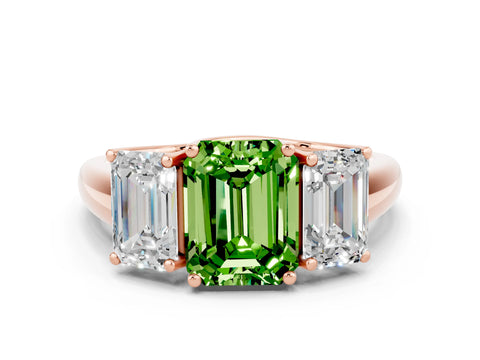 Rose gold Three-Stone Emerald Cut Peridot Engagement Ring with Prong Setting