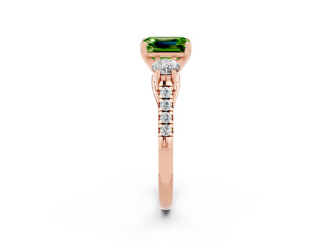 Rose gold Three-Stone Emerald Cut Peridot Pavé Band with Four-Prong Setting_2