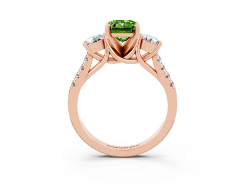 Rose gold Three-Stone Emerald Cut Peridot Pavé Band with Four-Prong Setting_3