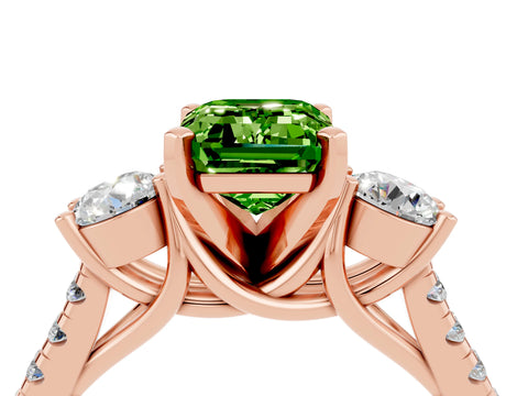 Rose gold Three-Stone Emerald Cut Peridot Pavé Band with Four-Prong Setting_4