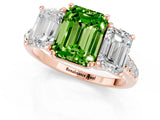 Rose gold Three-Stone Emerald Cut Peridot Ring with Pavé Band and Prong Setting_13