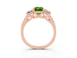 Rose gold Three-Stone Emerald Cut Peridot Ring with Pavé Band and Prong Setting_15