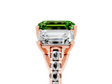 Rose gold Three-Stone Emerald Cut Peridot Ring with Pavé Band and Prong Setting_17