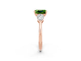 Rose gold Three-Stone Emerald Cut Peridot Ring with Pear Side Stones and Four-Prong Setting_2