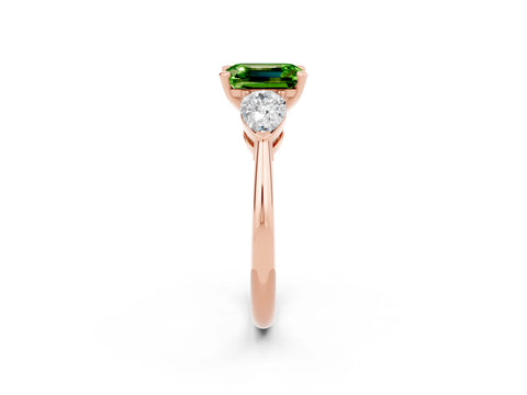 Rose gold Three-Stone Emerald Cut Peridot Ring with Pear Side Stones and Four-Prong Setting_2