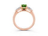 Rose gold Three-Stone Emerald Cut Peridot Ring with Pear Side Stones and Four-Prong Setting_3