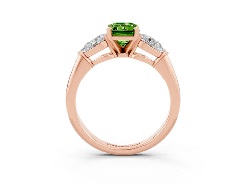 Rose gold Three-Stone Emerald Cut Peridot Ring with Pear Side Stones and Four-Prong Setting_3