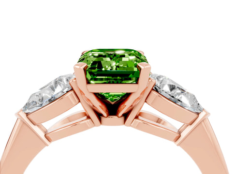 Rose gold Three-Stone Emerald Cut Peridot Ring with Pear Side Stones and Four-Prong Setting_4