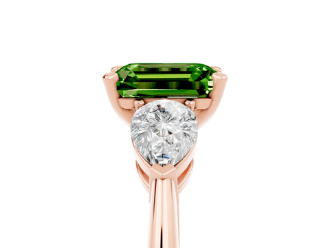 Rose gold Three-Stone Emerald Cut Peridot Ring with Pear Side Stones and Four-Prong Setting_5