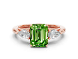 Rose gold Three-Stone Emerald Cut Peridot Ring with Pear  Side Stones in Four-Prong Setting_12