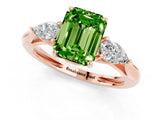 Rose gold Three-Stone Emerald Cut Peridot Ring with Pear  Side Stones in Four-Prong Setting_13