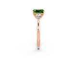 Rose gold Three-Stone Emerald Cut Peridot Ring with Pear  Side Stones in Four-Prong Setting_14