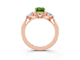 Rose gold Three-Stone Emerald Cut Peridot Ring with Pear  Side Stones in Four-Prong Setting_15