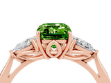 Rose gold Three-Stone Emerald Cut Peridot Ring with Pear  Side Stones in Four-Prong Setting_16