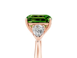 Rose gold Three-Stone Emerald Cut Peridot Ring with Pear  Side Stones in Four-Prong Setting_17