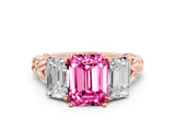 Rose gold Three-Stone Emerald Cut Pink Sapphire Braided Band Ring with Four-Prong Setting_60