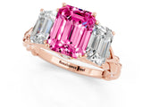Rose gold Three-Stone Emerald Cut Pink Sapphire Braided Band Ring with Four-Prong Setting_61