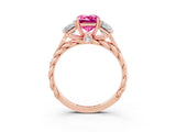 Rose gold Three-Stone Emerald Cut Pink Sapphire Braided Band Ring with Four-Prong Setting_63