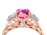 Rose gold Three-Stone Emerald Cut Pink Sapphire Braided Band Ring with Four-Prong Setting_64