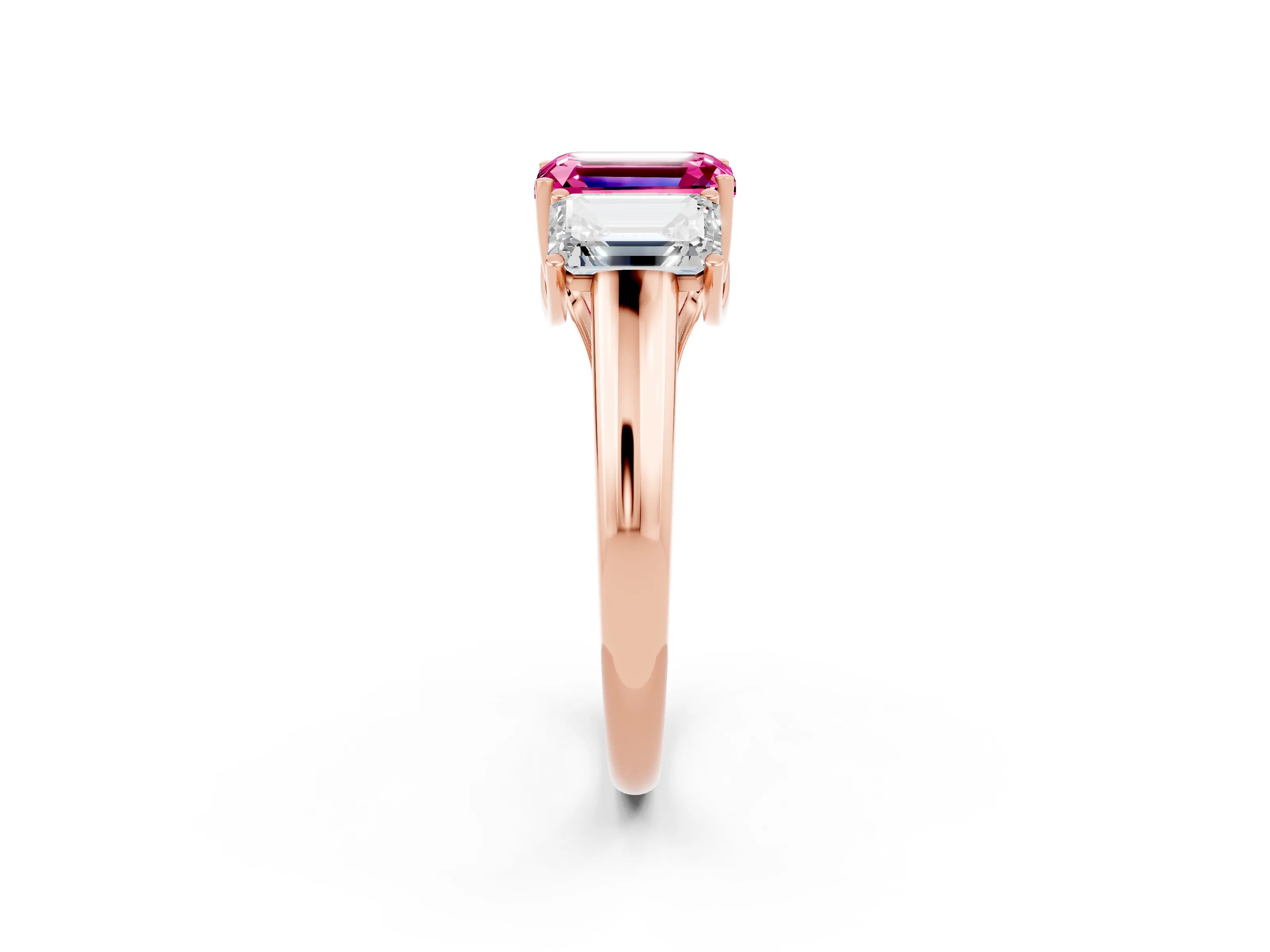 Rose gold Three-Stone Emerald Cut Pink Sapphire Engagement Ring with Prong Setting_38