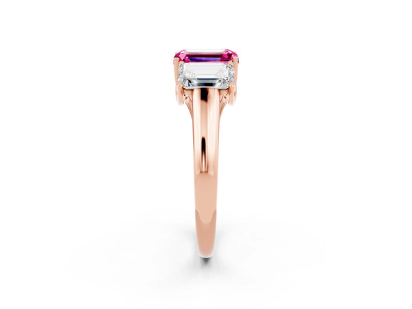 Rose gold Three-Stone Emerald Cut Pink Sapphire Engagement Ring with Prong Setting