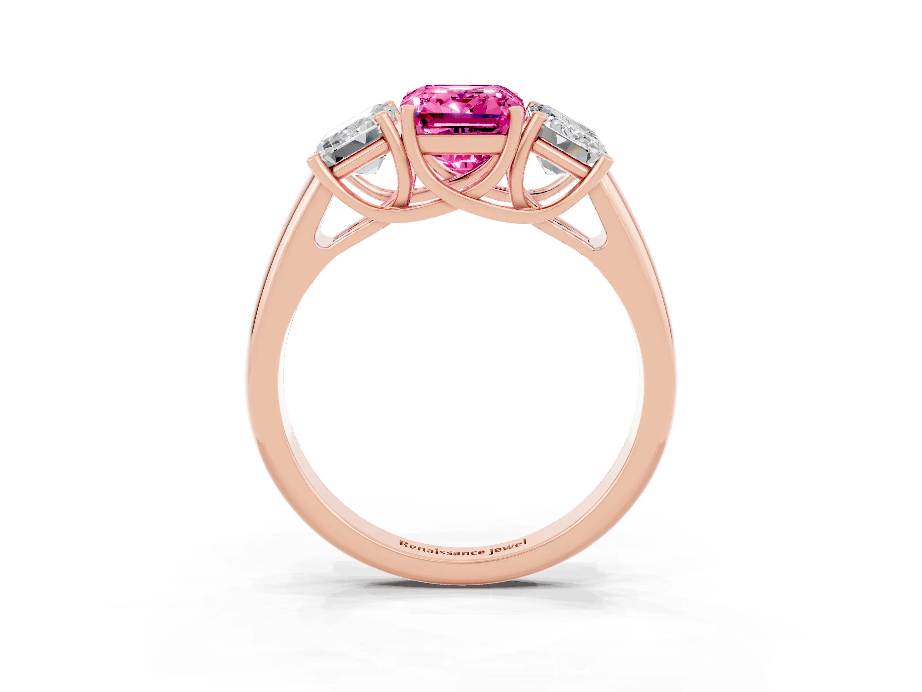 Rose gold Three-Stone Emerald Cut Pink Sapphire Engagement Ring with Prong Setting_39