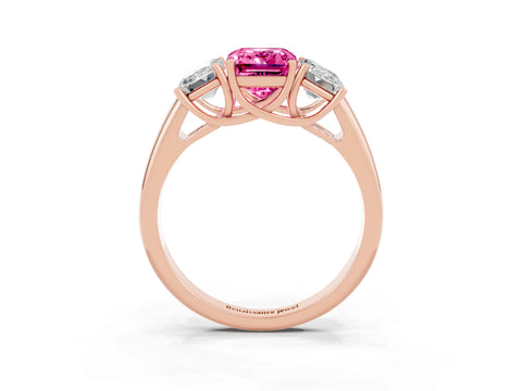 Rose gold Three-Stone Emerald Cut Pink Sapphire Engagement Ring with Prong Setting_39