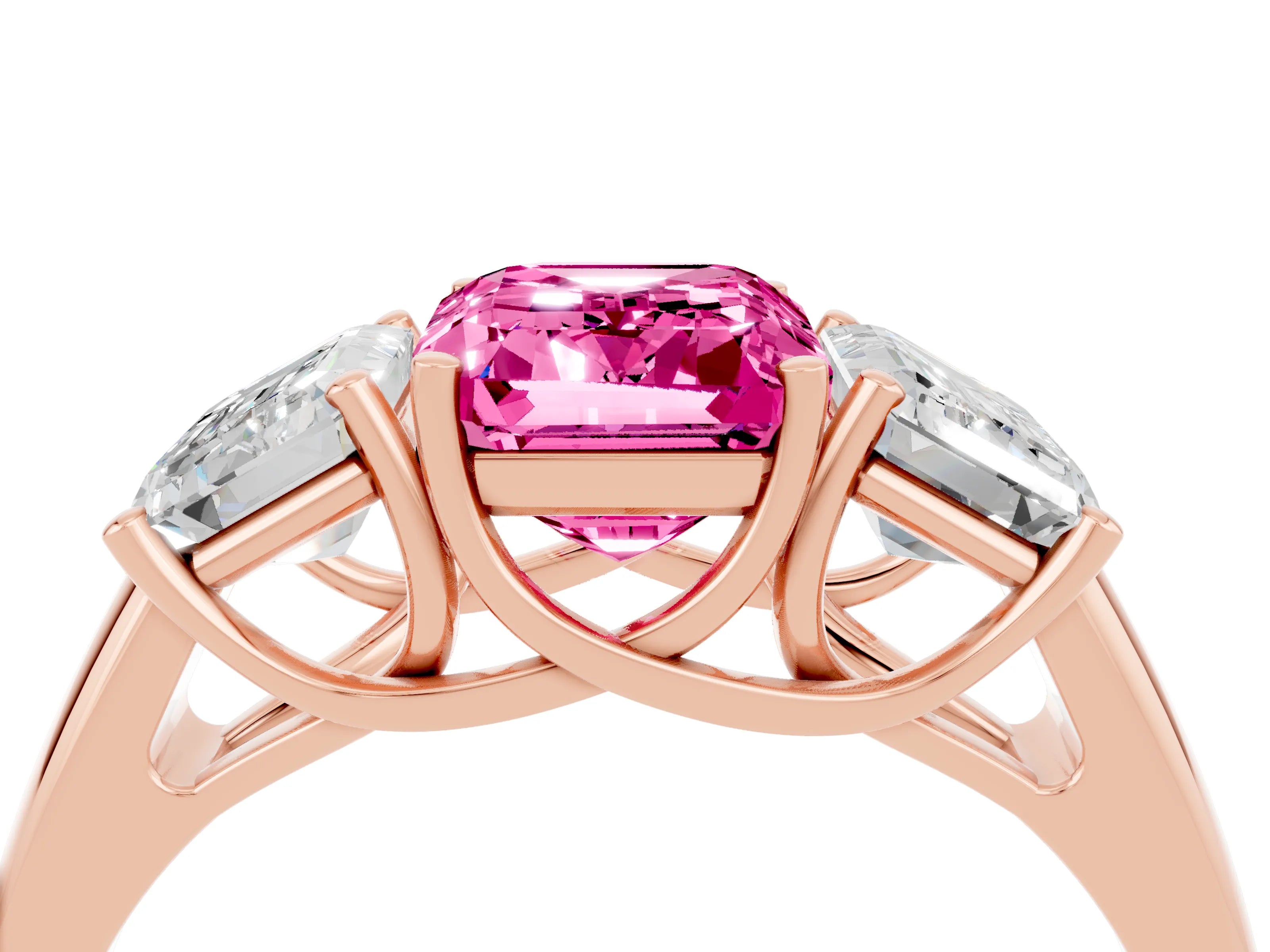 Rose gold Three-Stone Emerald Cut Pink Sapphire Engagement Ring with Prong Setting_40