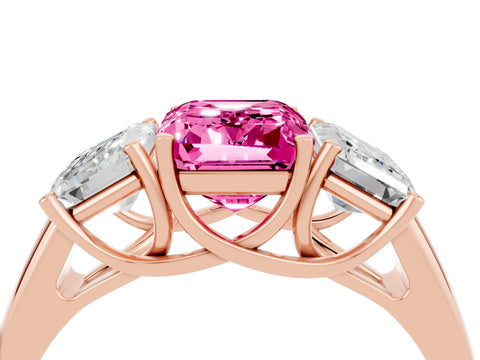 Rose gold Three-Stone Emerald Cut Pink Sapphire Engagement Ring with Prong Setting_40