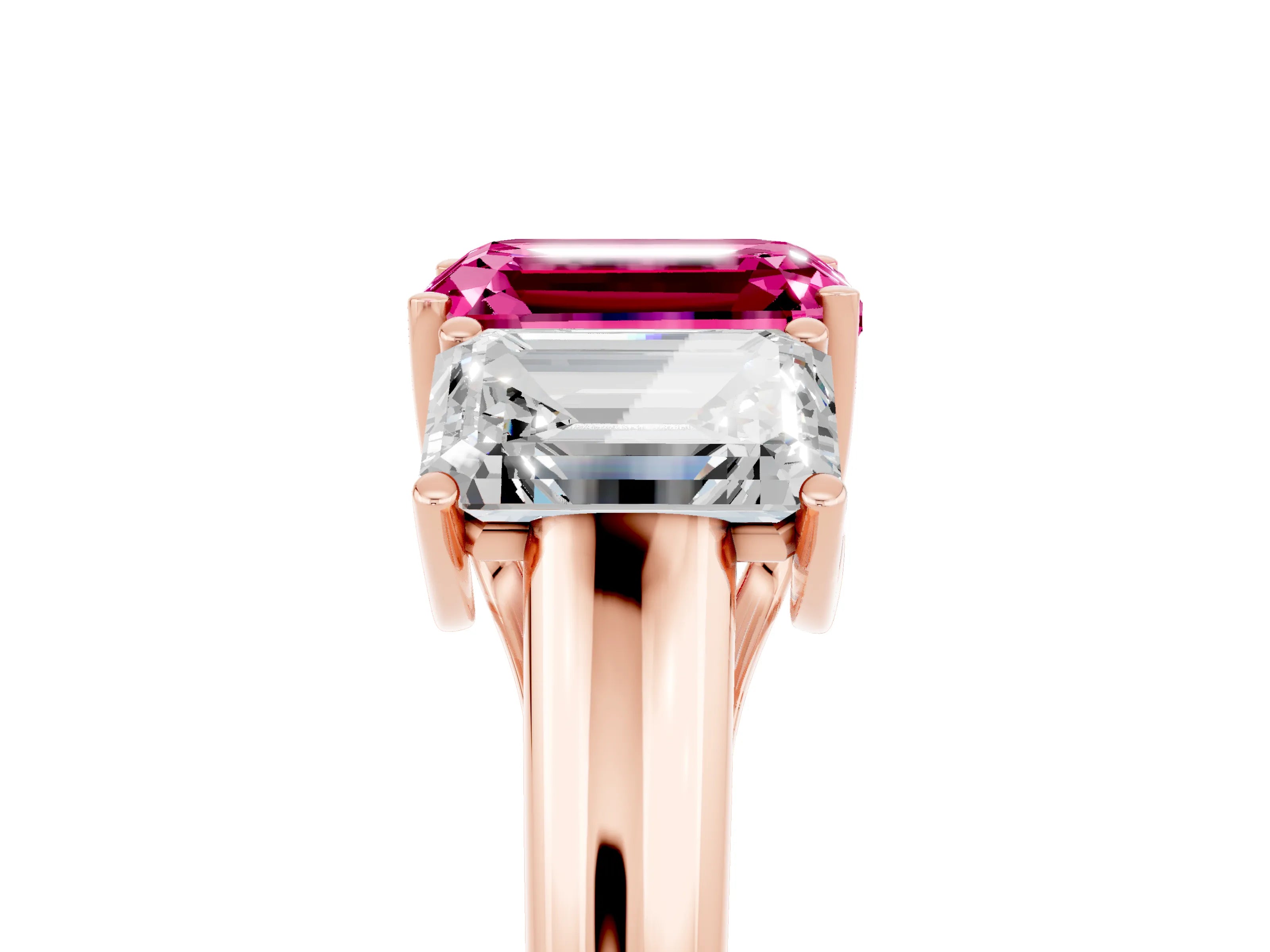 Rose gold Three-Stone Emerald Cut Pink Sapphire Engagement Ring with Prong Setting_41