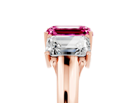 Rose gold Three-Stone Emerald Cut Pink Sapphire Engagement Ring with Prong Setting_41