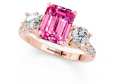 Rose gold Three-Stone Emerald Cut Pink Sapphire Pavé Band with Four-Prong Setting_25