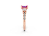 Rose gold Three-Stone Emerald Cut Pink Sapphire Pavé Band with Four-Prong Setting_26