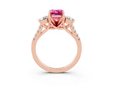 Rose gold Three-Stone Emerald Cut Pink Sapphire Pavé Band with Four-Prong Setting_27