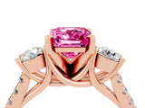 Rose gold Three-Stone Emerald Cut Pink Sapphire Pavé Band with Four-Prong Setting_28