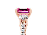 Rose gold Three-Stone Emerald Cut Pink Sapphire Pavé Band with Four-Prong Setting_29