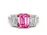 Rose gold Three-Stone Emerald Cut Pink Sapphire Ring with Pavé Band and Prong Setting_36